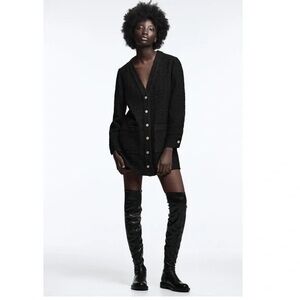ZARA Women's‎ Large Black Textured Tweed Mini Coat Dress